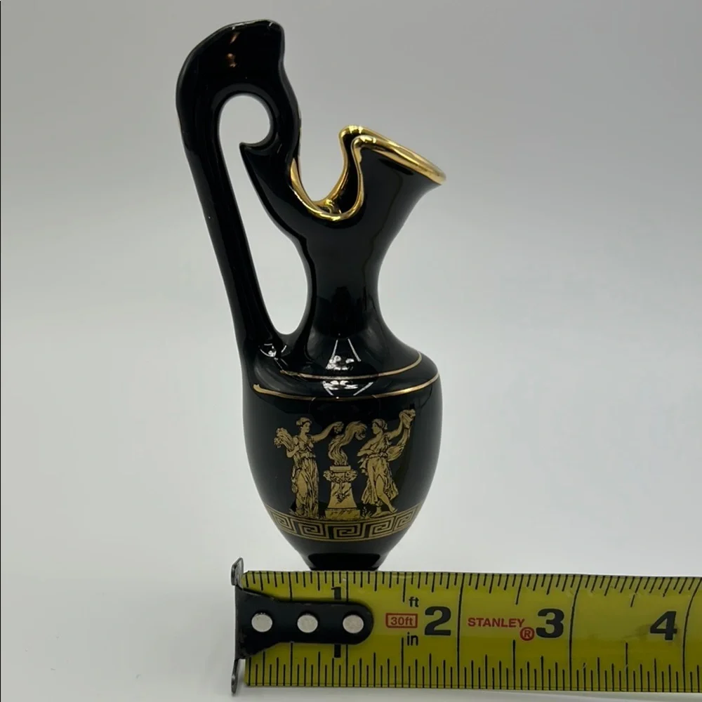 Handmade Greek Elegant‎ Black & Gold Vase 14K Gold